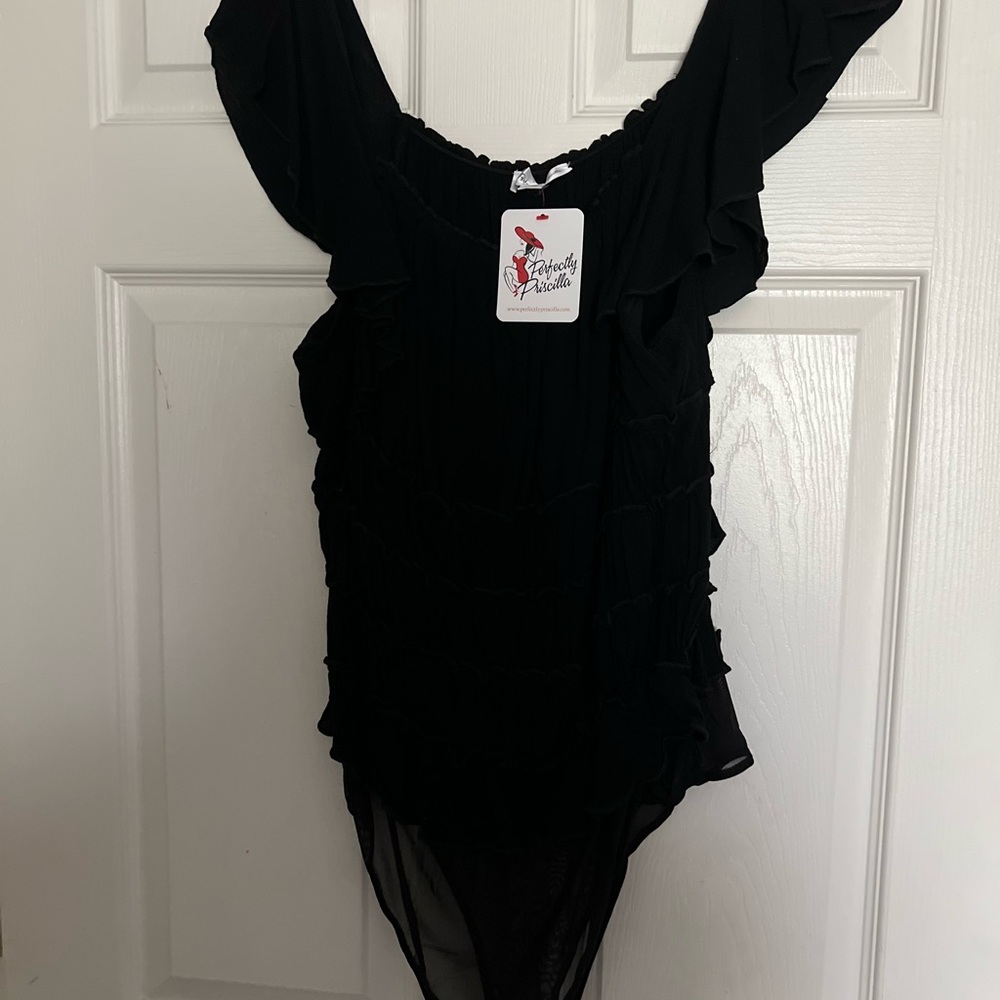 Chic Black Ruffled Bodysuit
